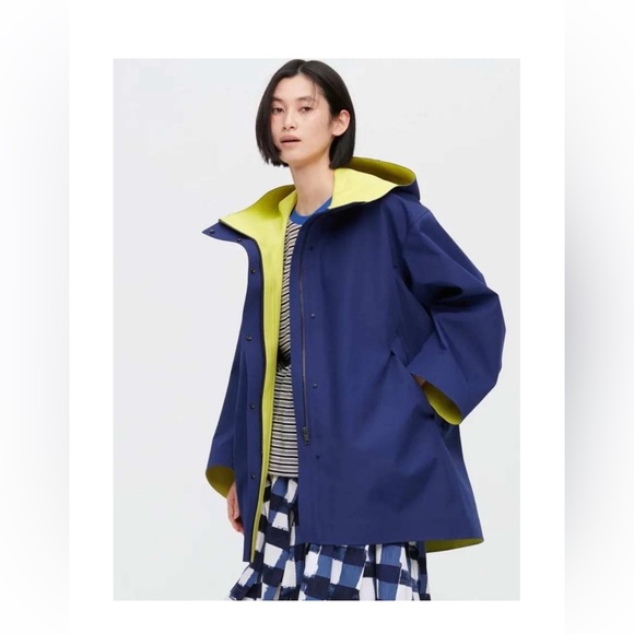Marni x Uniqlo Navy and Lime Rain Trench Coat - Picture 1 of 10